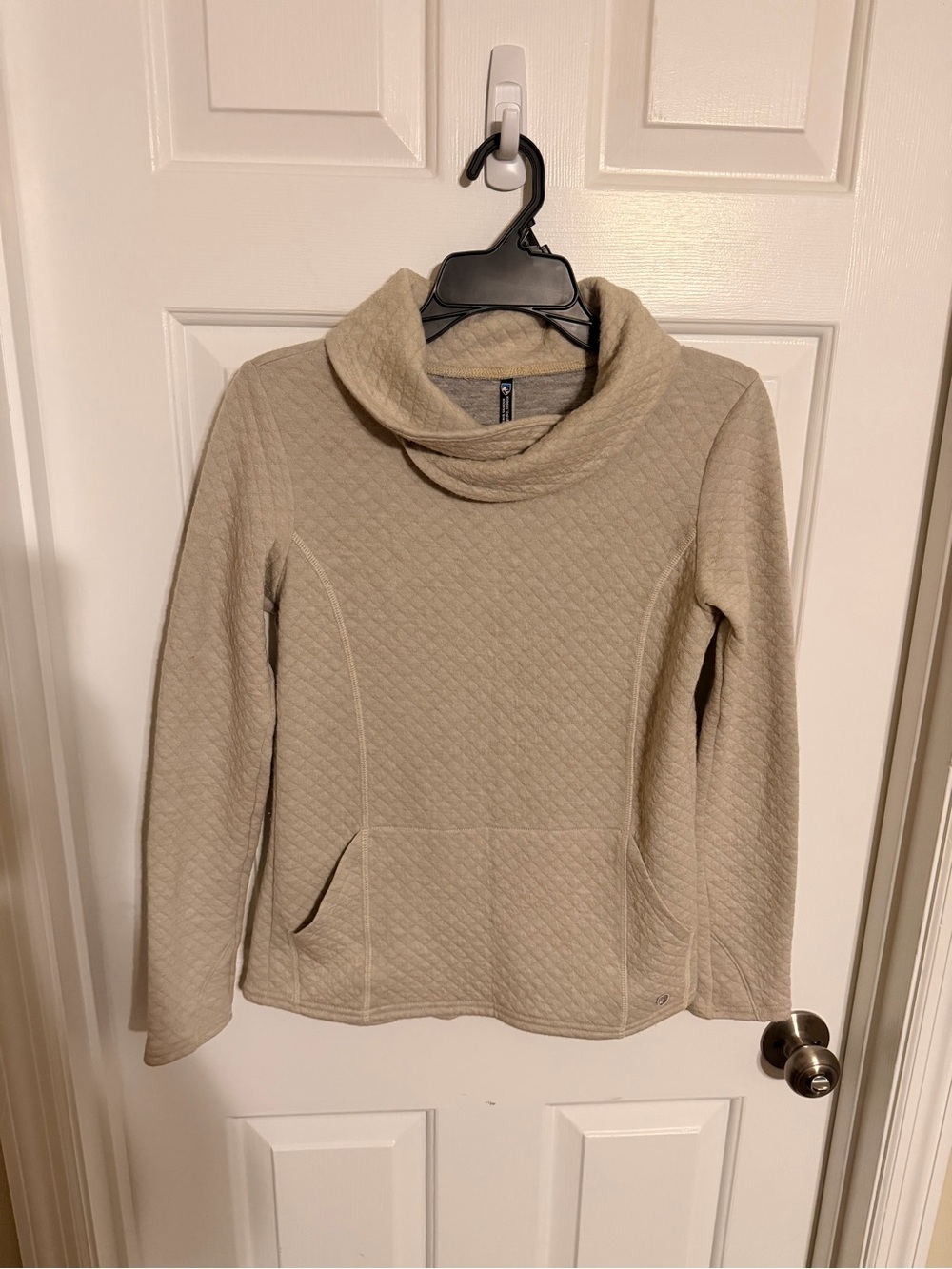 Kuhl Athena Quilted Cowl Neck Merino Wool Blend Pullover XS Dove Beige